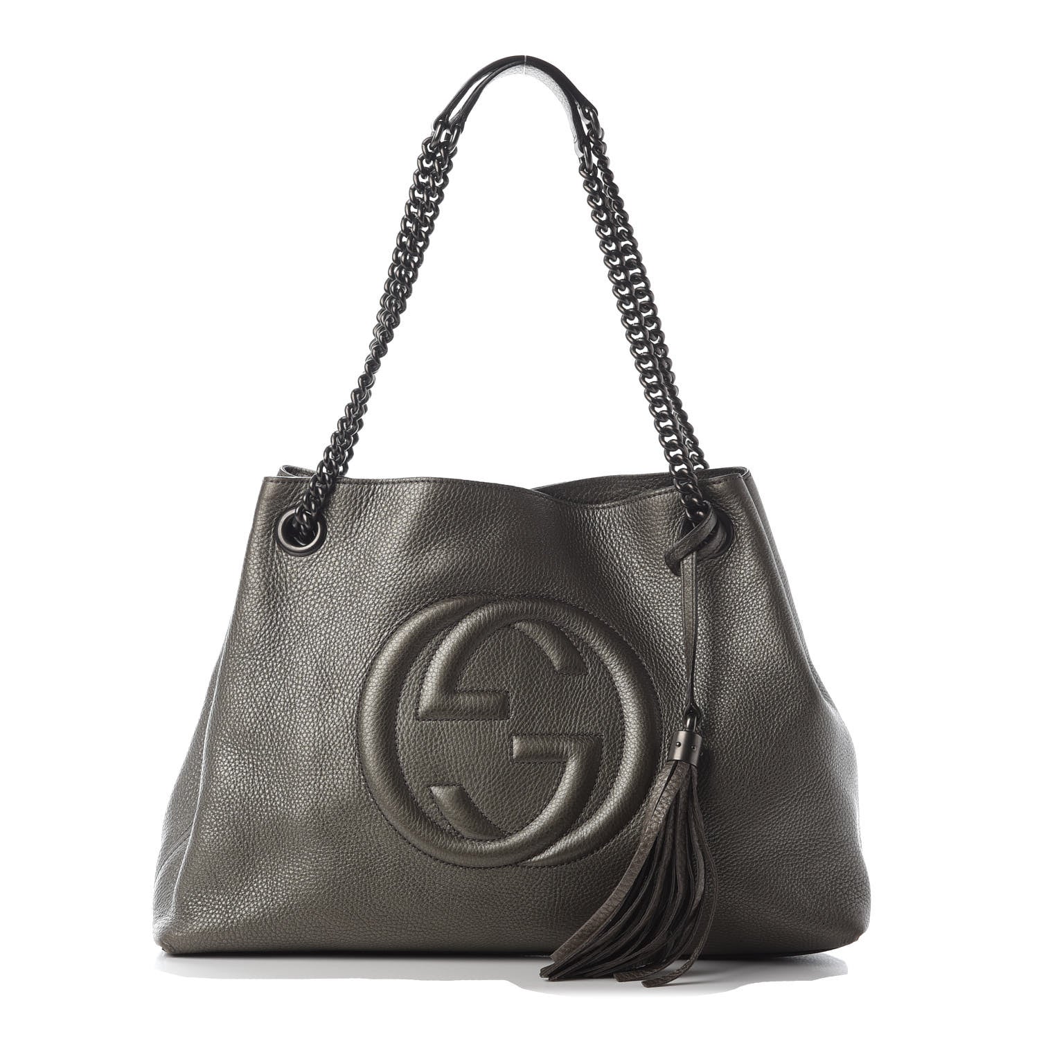 Gucci Metallic Pebbled Calfskin Medium Soho Chain Shoulder Bag Sasso 1 of 9