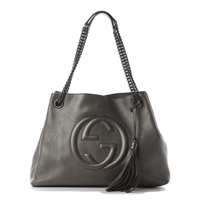 Gucci Metallic Pebbled Calfskin Medium Soho Chain Shoulder Bag Sasso 1 of 9