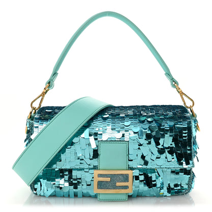 Fendi Sequin Paillettes Vitello Grace Sex and the City Baguette Spring Turquoise 1 of 11