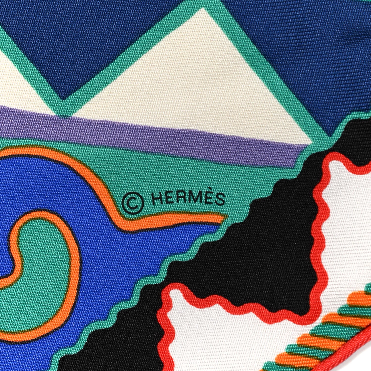 Hermes Silk Appaloosa Des Steppes Scarf 90 White Black Bleu 4 of 5