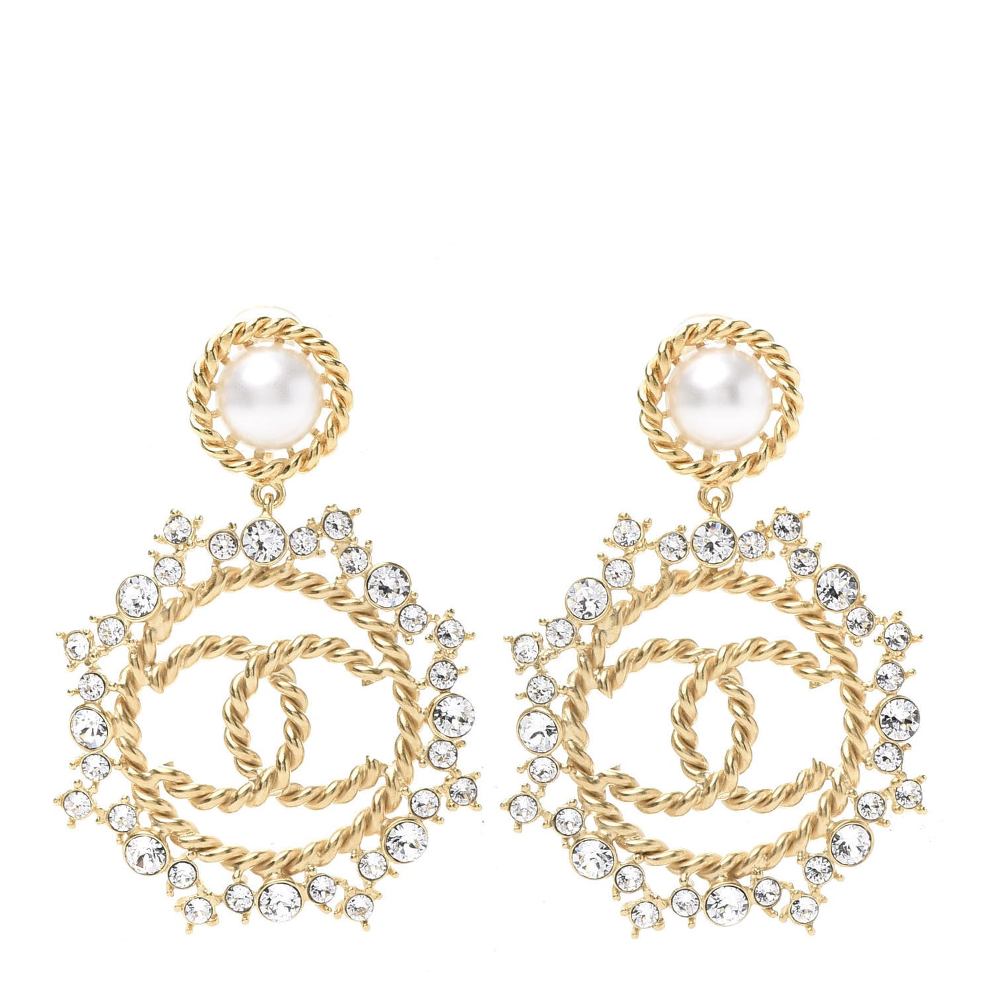 Pearl Crystal CC-Casino Clip On Earrings Gold