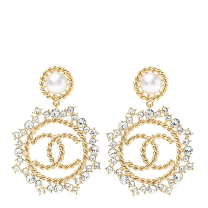 Chanel Pearl Crystal CC-Casino Clip On Earrings Gold 1 of 5