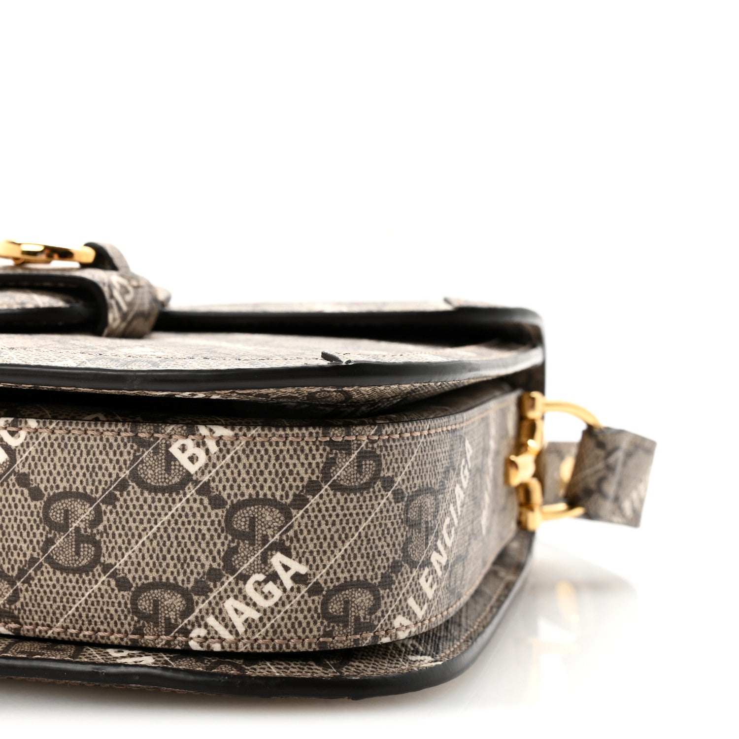 Gucci X BALENCIAGA GG Supreme Monogram Logo Print Horsebit 1955 Shoulder Bag Beige Ebony 10 of 10