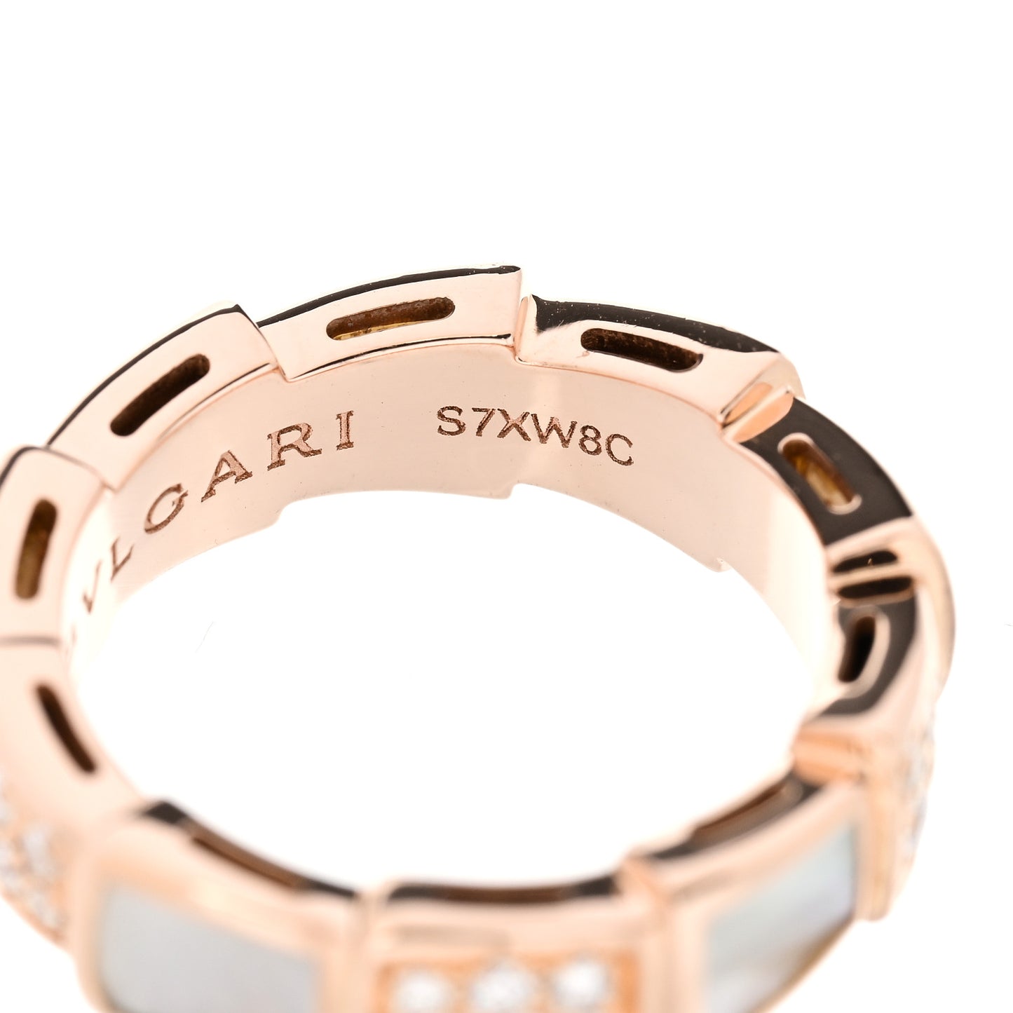 18K Rose Gold Diamond Mother of Pearl 6mm Serpenti Viper Band Ring 49 5