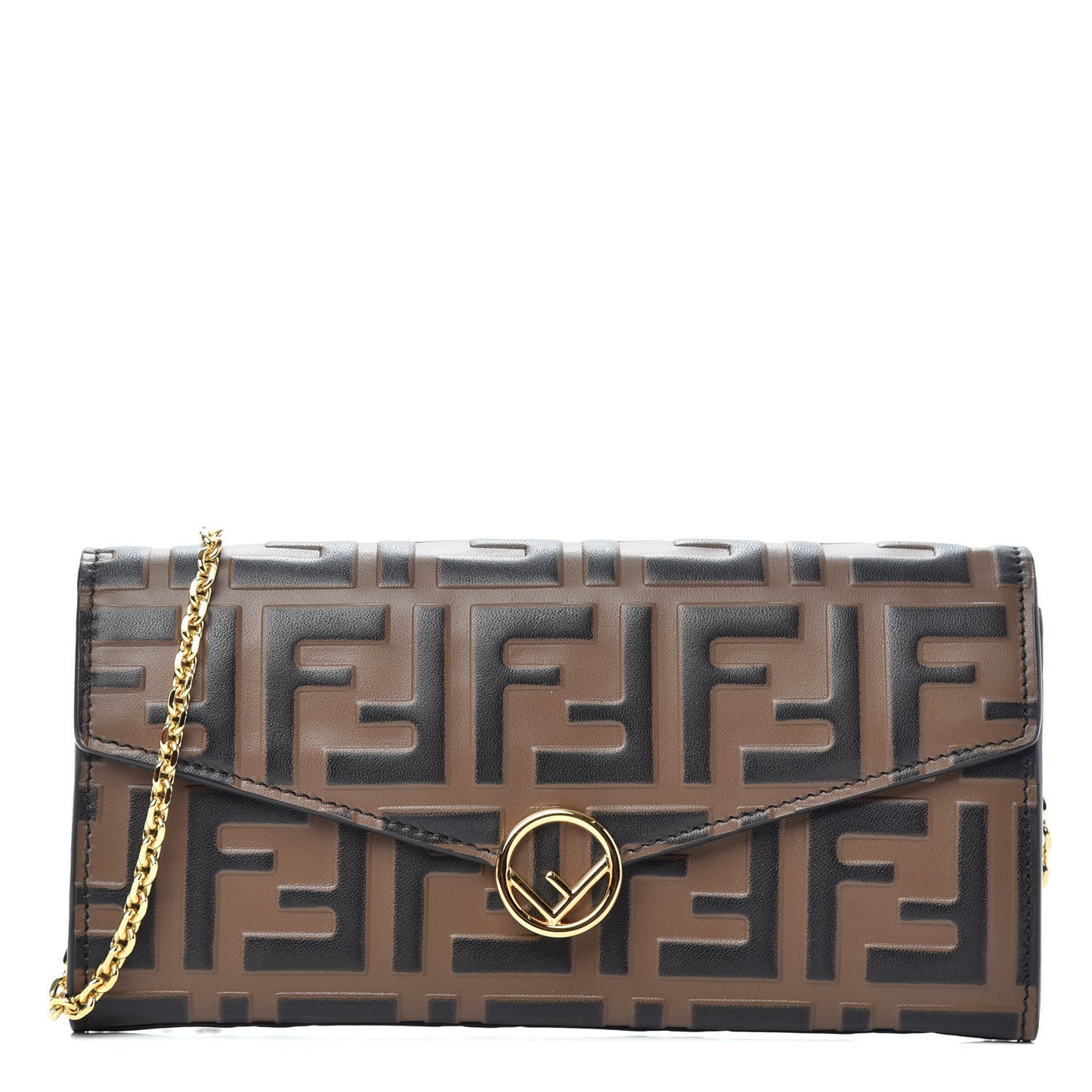Vitello Soft F is Fendi Bi-Color FF 1974 Embossed Continental Envelope Wallet On Chain Maya Black