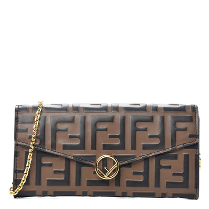 Fendi Vitello Soft F is Fendi Bi-Color FF 1974 Embossed Continental Envelope Wallet On Chain Maya Black 1 of 7
