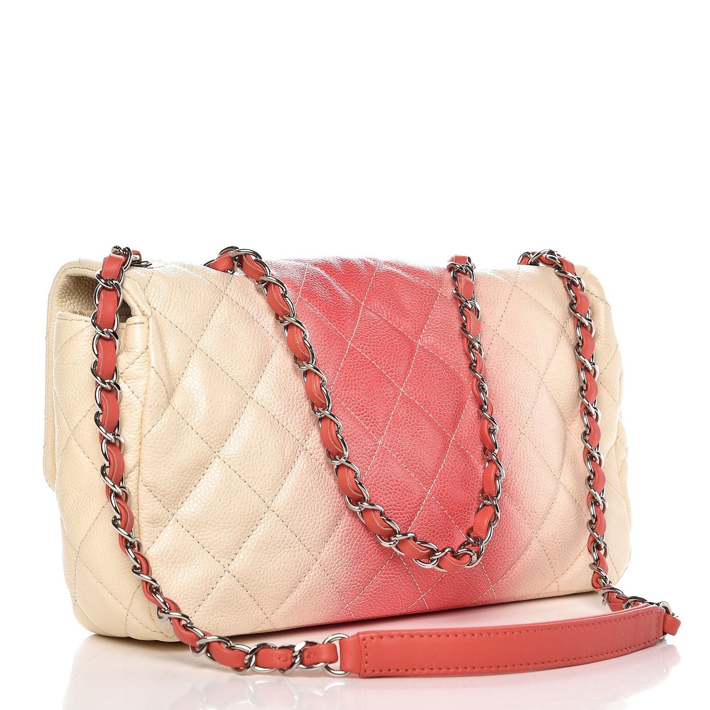 Caviar Quilted Ombre Medium Single Flap White Rose Pink