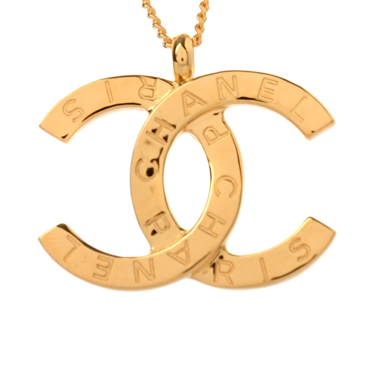 Metal CC Paris Button Necklace Gold