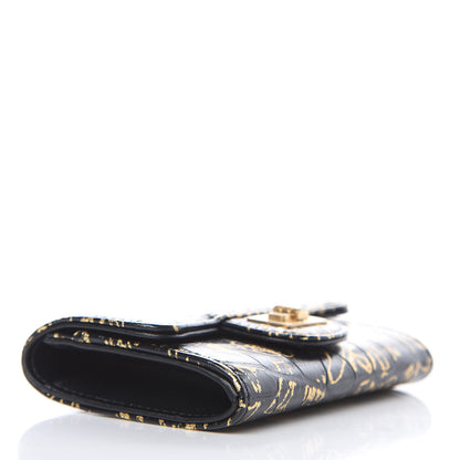 Chanel Calfskin Crocodile Embossed Graffiti Reissue Card Holder Wallet Black Gold 4 of 8
