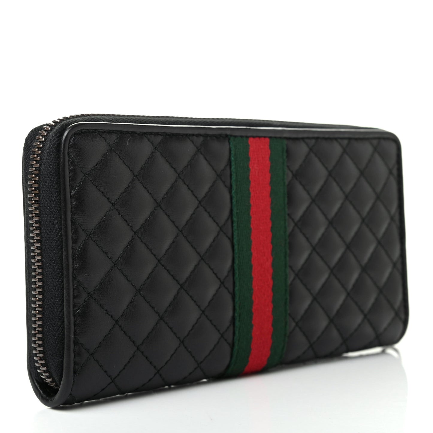 Calfskin Web Trapuntata GG Zip Around Wallet Black