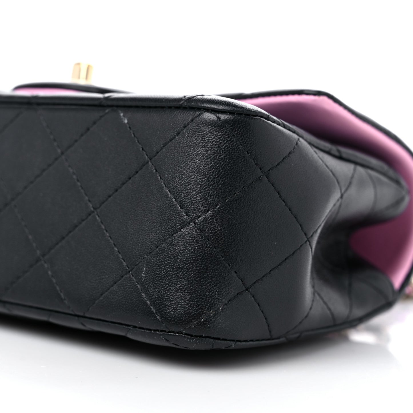 Lambskin Quilted Bi-Color Mini Top Handle Rectangular Flap Black Lilac