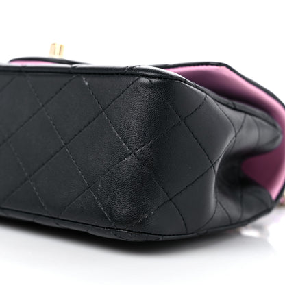Chanel Lambskin Quilted Bi-Color Mini Top Handle Rectangular Flap Black Lilac 9 of 11
