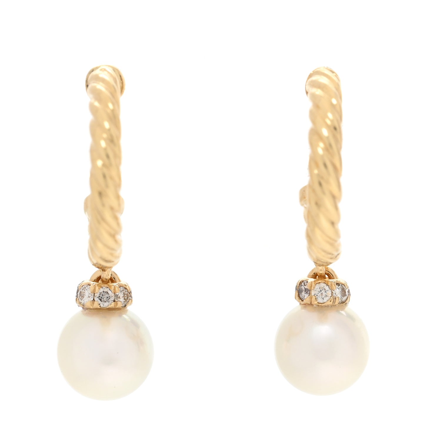18K Yellow Gold Diamond Pearl Petite Solari Hoop Drop Earrings