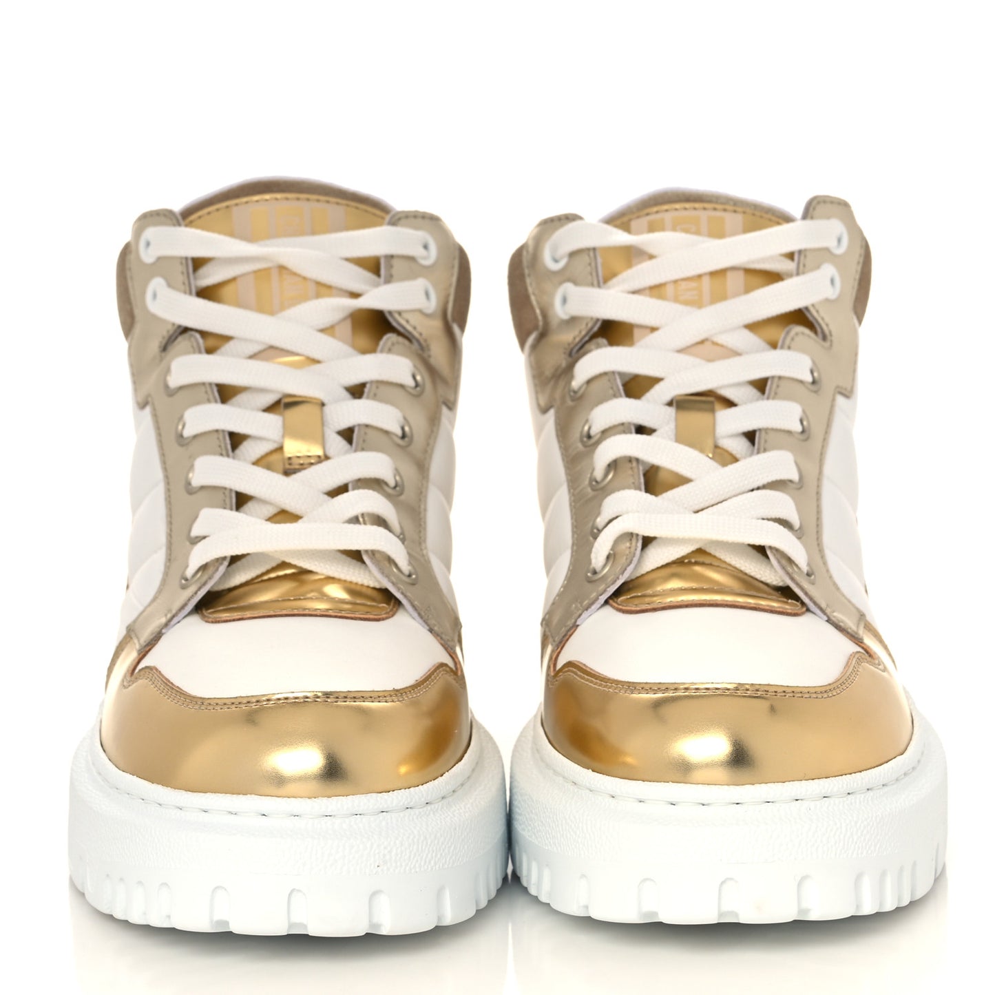 Nylon Laminated Calfskin Womens D-Player High Top Sneakers 37.5 White Gold