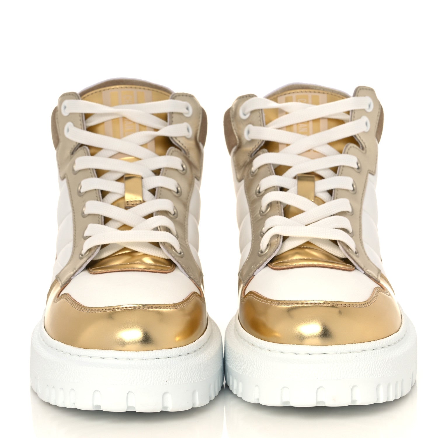 Christian Dior Nylon Laminated Calfskin Womens D-Player High Top Sneakers 37.5 White Gold 2 of 8