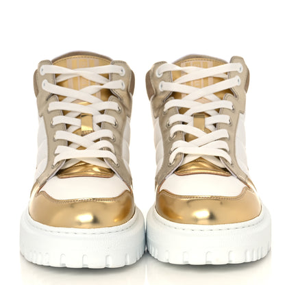 Christian Dior Nylon Laminated Calfskin Womens D-Player High Top Sneakers 37.5 White Gold 2 of 8