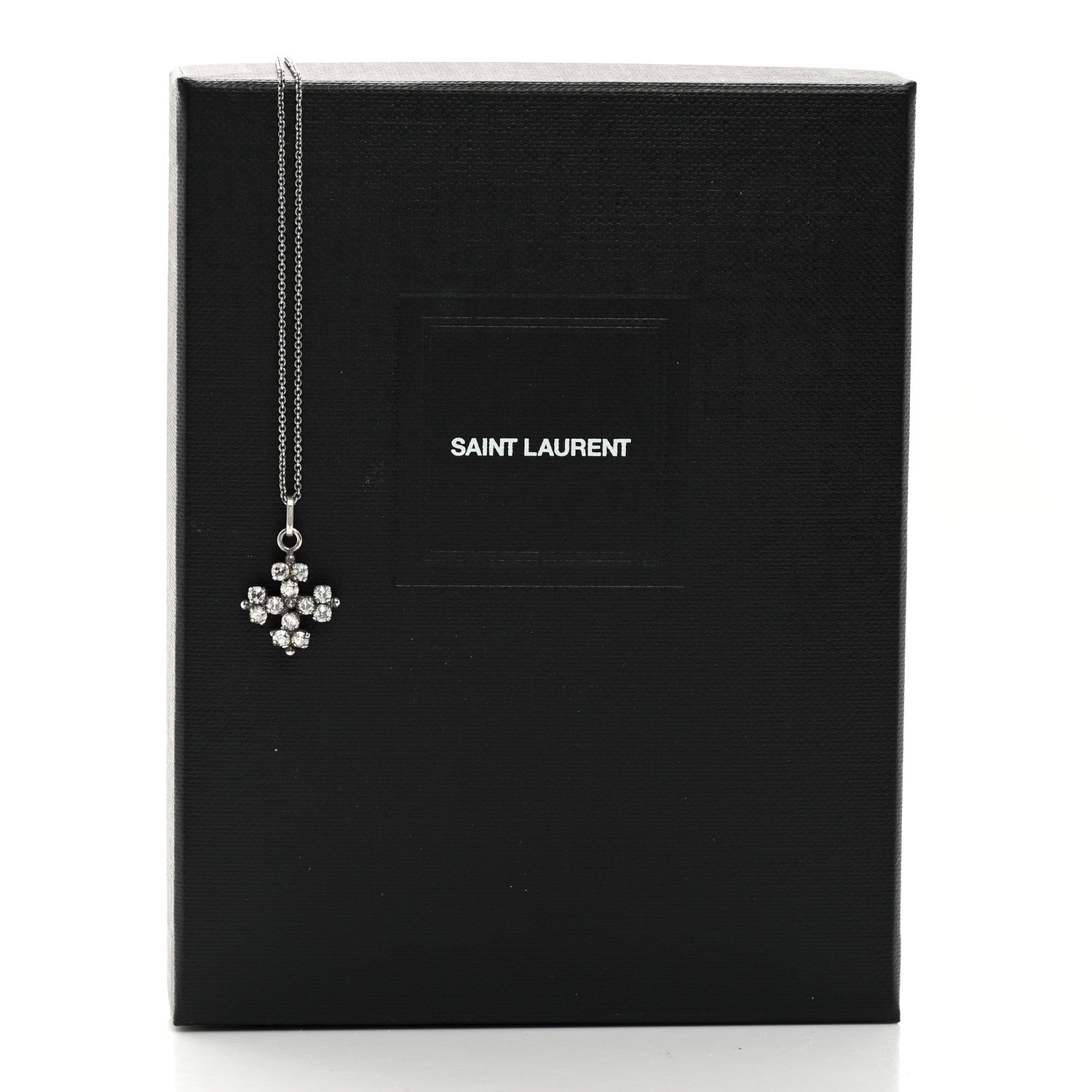 Saint Laurent Metal Crystal Cross Pendant Necklace Silver 1603628