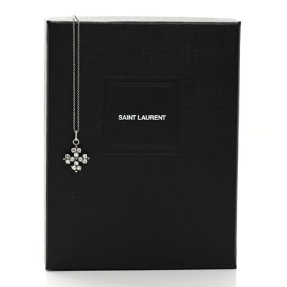 Saint Laurent Metal Crystal Cross Pendant Necklace Silver 6 of 6