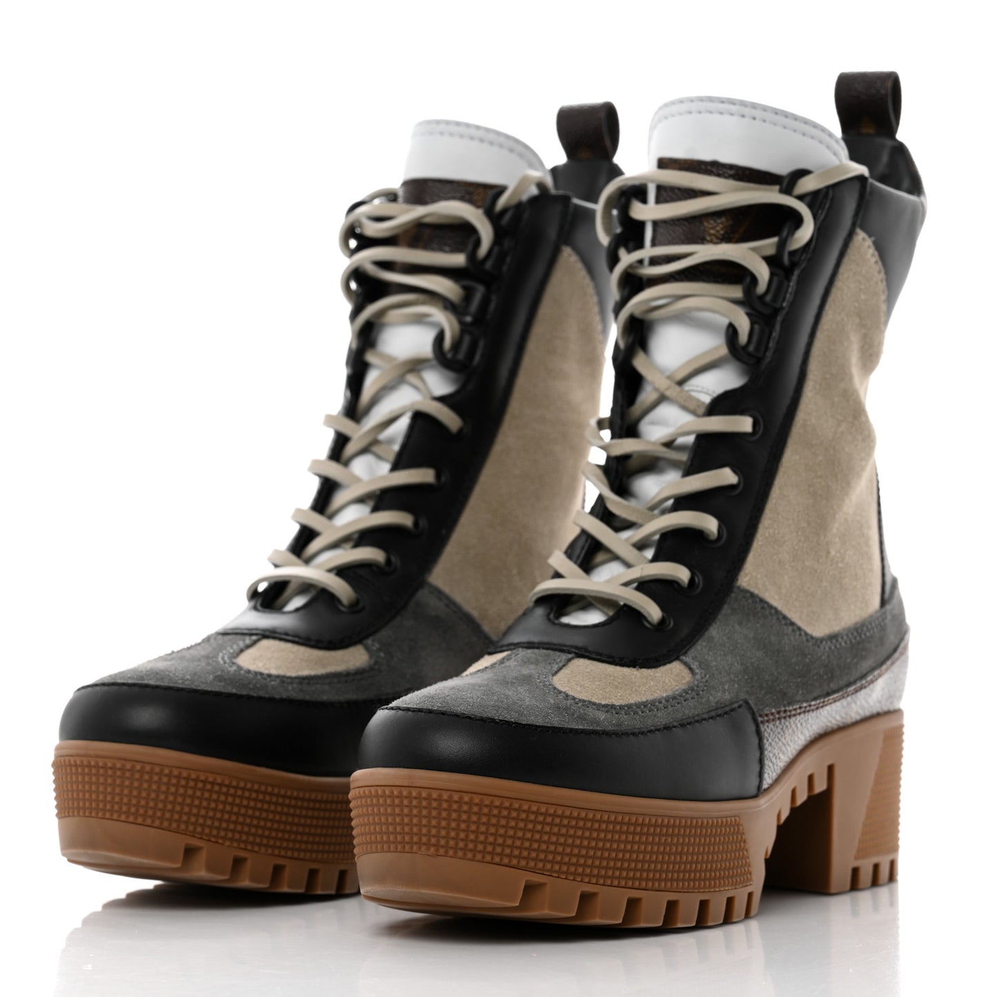Suede Calfskin Monogram Platform Desert Boots 36.5 Dark Gray