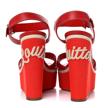 Louis Vuitton Canvas Waterfall Wedge Sandals 39.5 Red 5 of 13