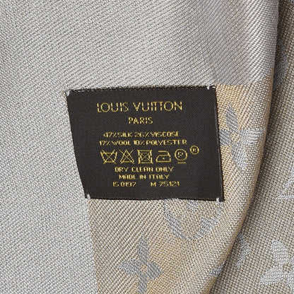 Louis Vuitton Silk Lurex Wool Monogram Shine Shawl Charcoal Greige 4 of 4