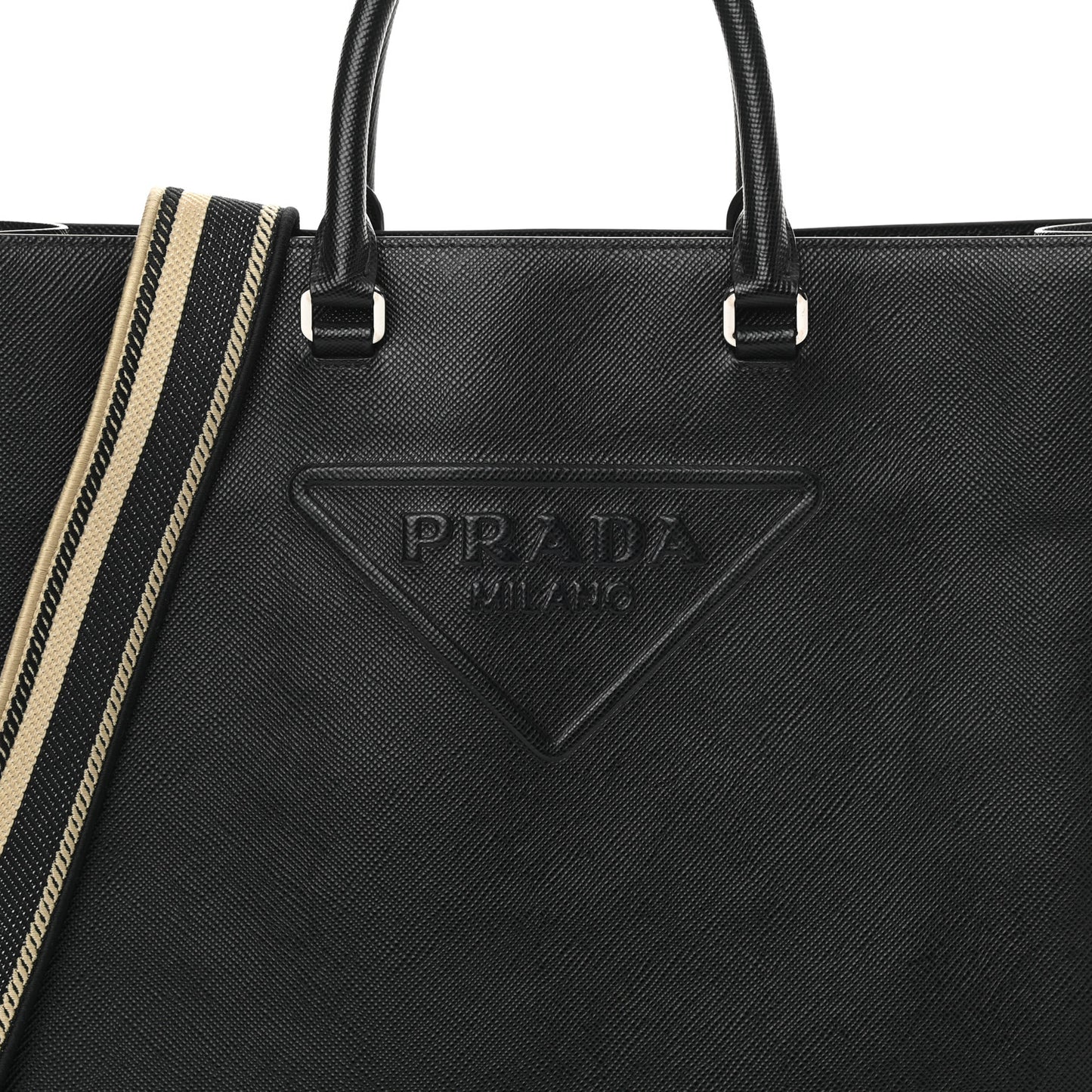 Saffiano Cuir Triangle Logo Embossed Vertical Tote Black