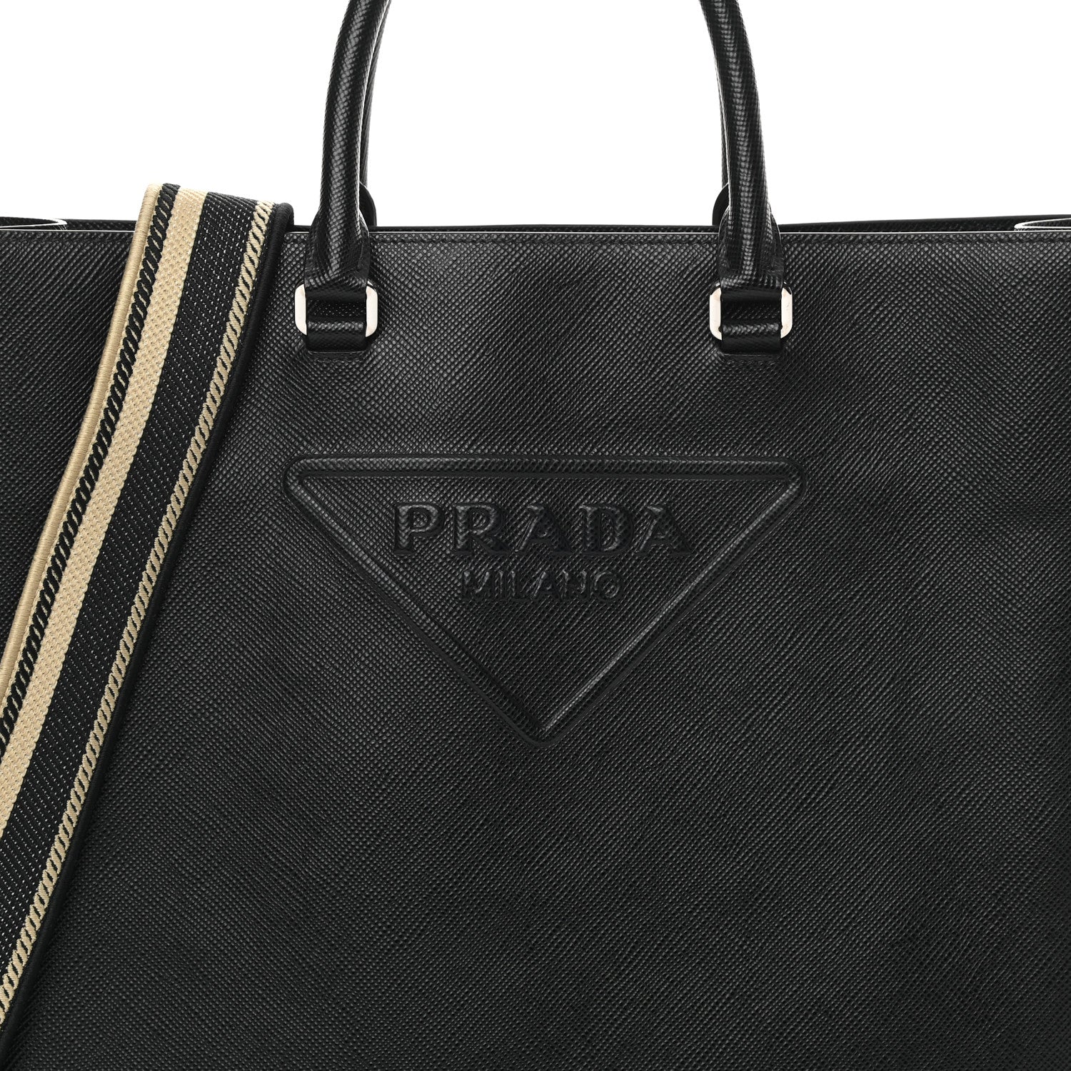 Prada Saffiano Cuir Triangle Logo Embossed Vertical Tote Black 8 of 12