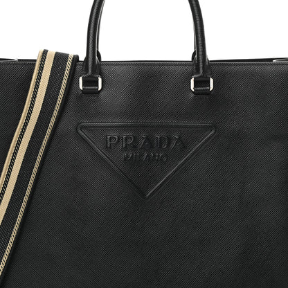 Prada Saffiano Cuir Triangle Logo Embossed Vertical Tote Black 8 of 12