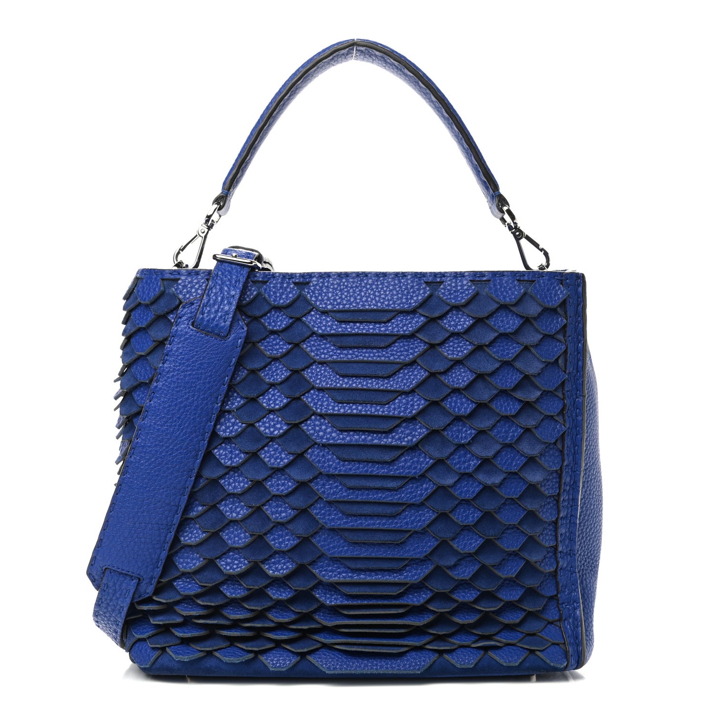 Calfskin Romano Selleria Scalloped Small Anna Bucket Bag Blue Neon
