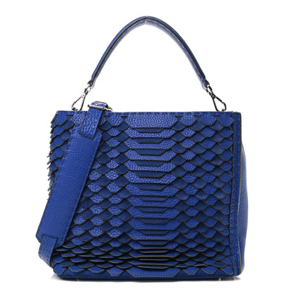 Fendi Calfskin Romano Selleria Scalloped Small Anna Bucket Bag Blue Neon 1 of 8