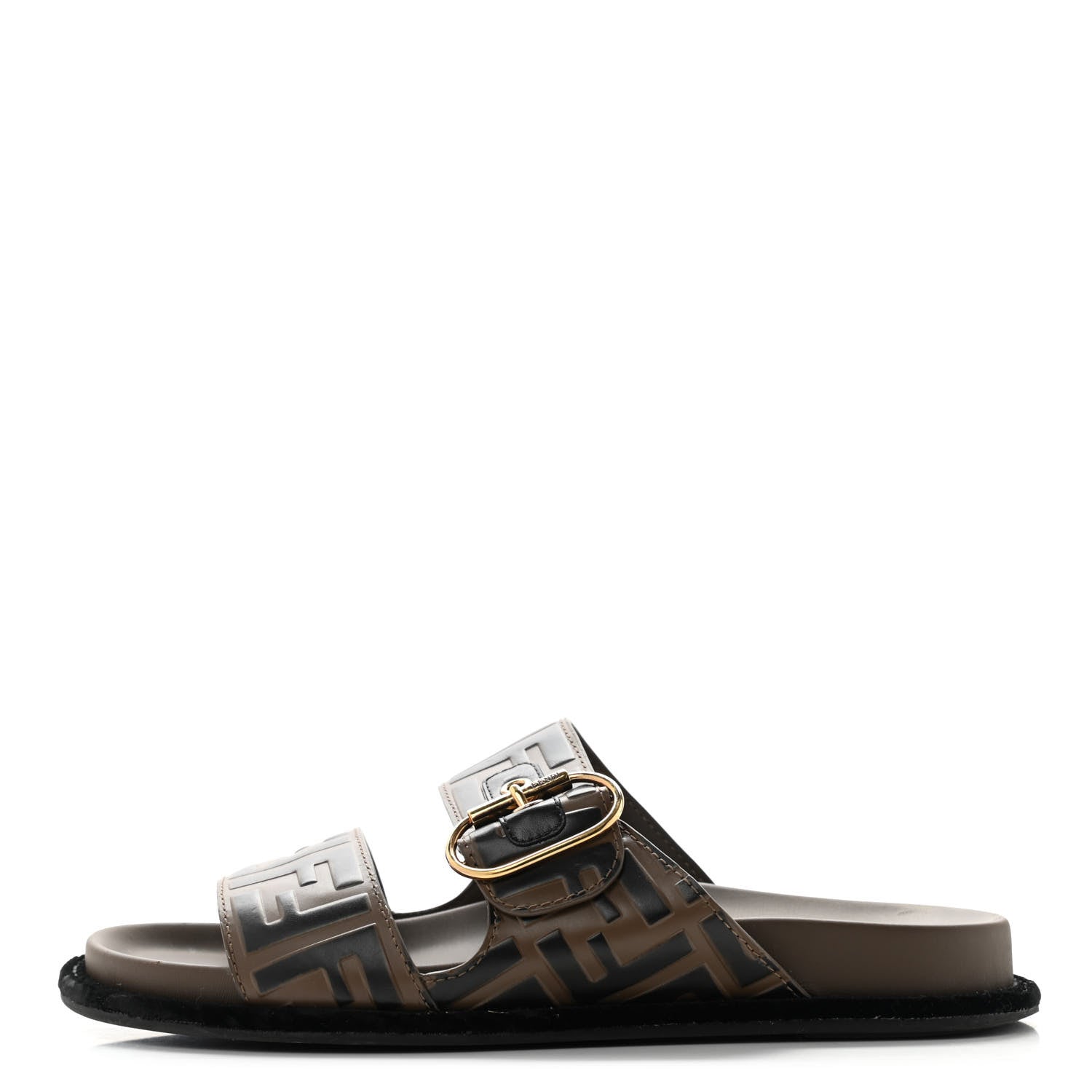 Fendi Calfskin FF Embossed Slide Sandals 38.5 Maya Black 1 of 12