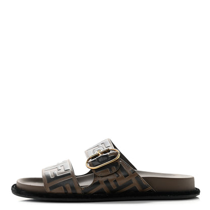 Fendi Calfskin FF Embossed Slide Sandals 38.5 Maya Black 1 of 12
