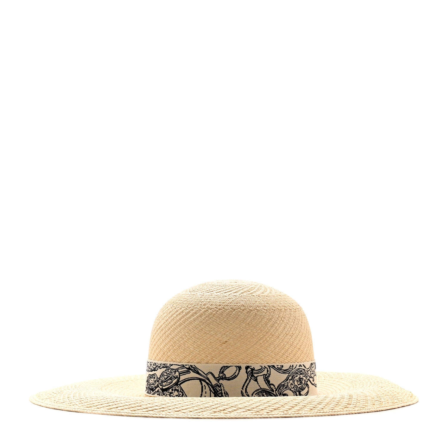 Hermes Straw Brides De Gala Panama Carrousel Hat 56 Naturel Ecru Black 1 of 10