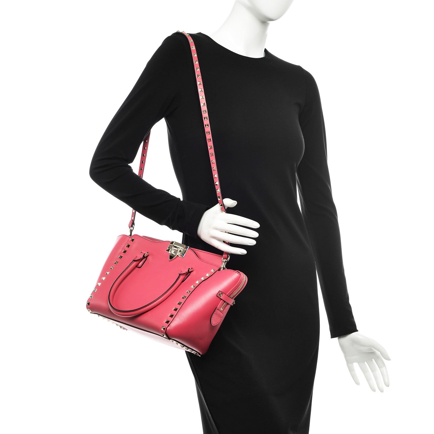 Valentino Garavani Vitello Rockstud Double Handle Tote Deep Rose 2 of 9