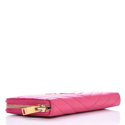 Saint Laurent Grain De Poudre Matelasse Chevron Monogram Zip Around Wallet Fuchsia 4 of 8