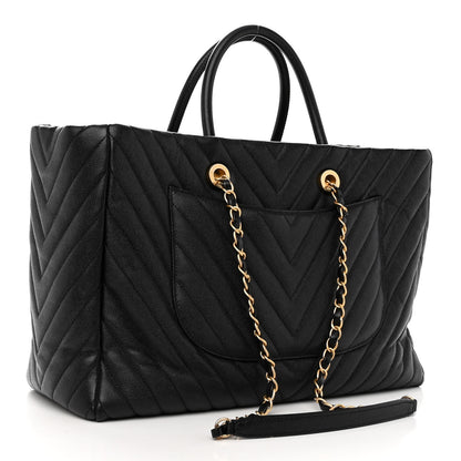 Chanel Caviar Chevron Quilted Coco Handle Shopping Tote Black 3 of 10