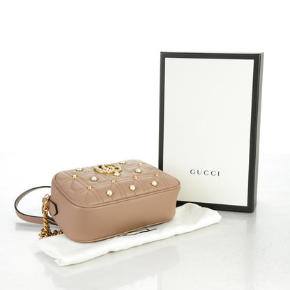 Gucci Calfskin Matelasse Studded Small Pearly GG Marmont Chain Shoulder Bag Porcelain Rose 4 of 7