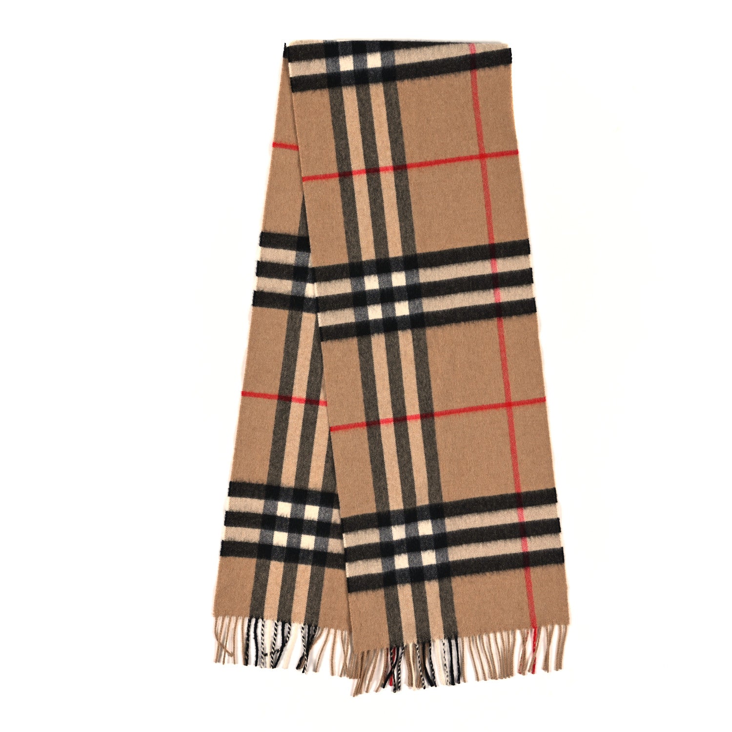Burberry Cashmere Giant Check Fringe Scarf Archive Beige 2 of 3