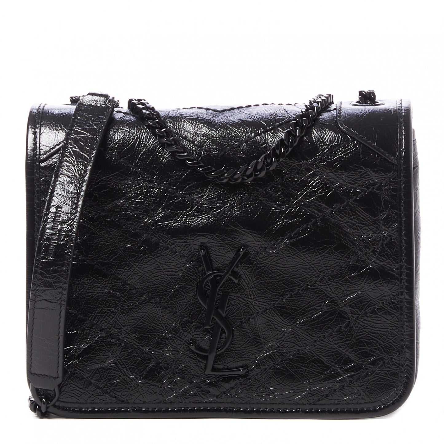 Crinkled Calfskin Matelasse Monogram Niki Chain Wallet Black