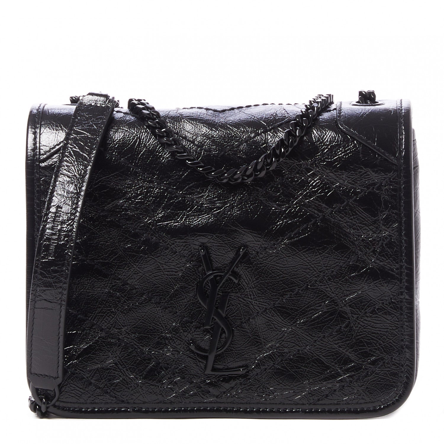 Saint Laurent Crinkled Calfskin Matelasse Monogram Niki Chain Wallet Black 1 of 9