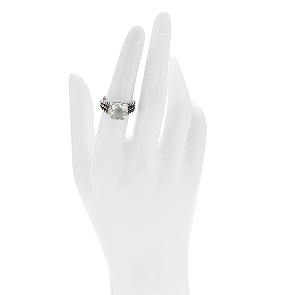 Sterling Silver Diamond Prasiolite 10mm Petite Wheaton Ring 53 6.5