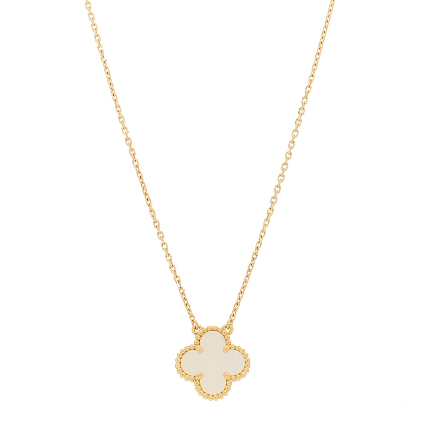 Van Cleef & Arpels 18K Yellow Gold Mother of Pearl Vintage Alhambra Pendant Necklace 1 of 6