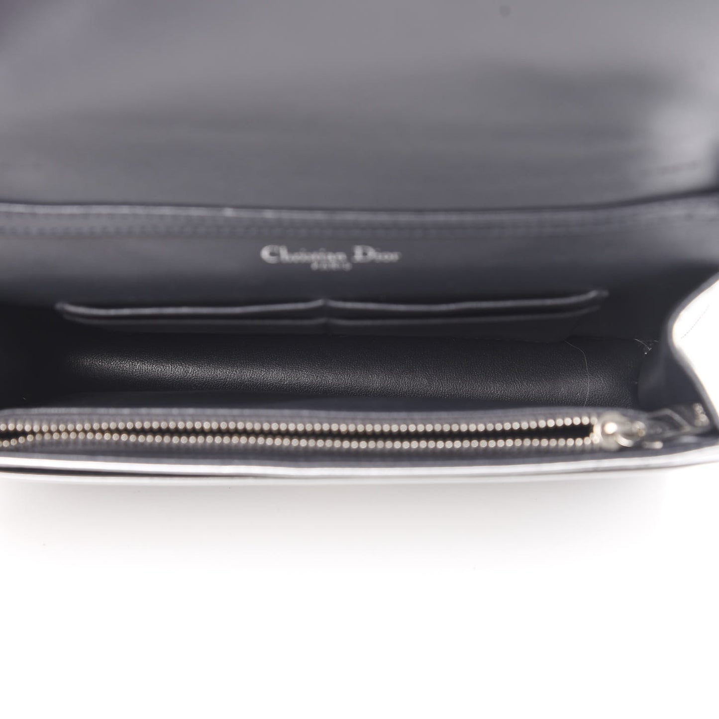 Metallic Patent Micro-Cannage Diorama Wallet on Chain Pouch Silver