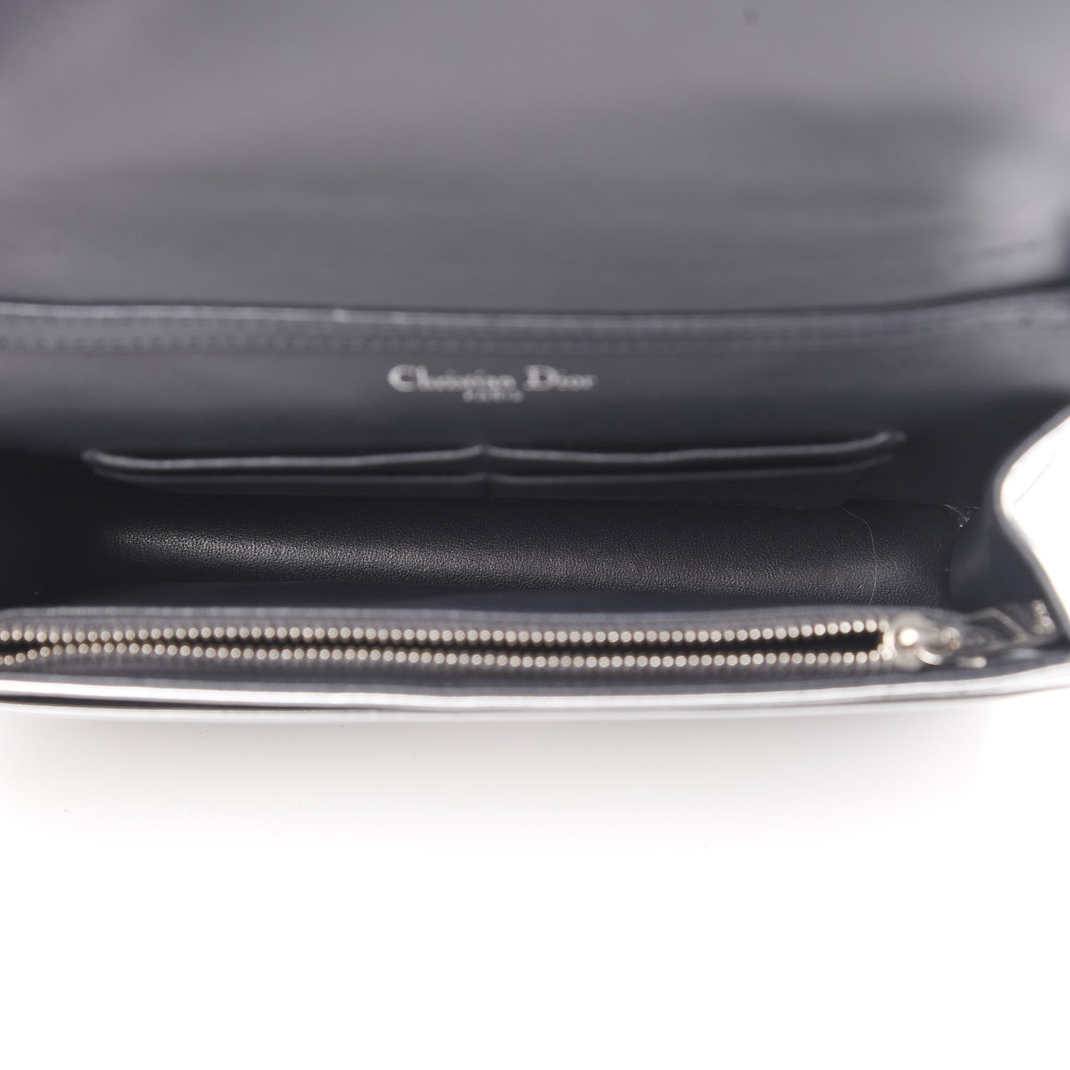 Christian Dior Metallic Patent Micro-Cannage Diorama Wallet on Chain Pouch Silver 5 of 15