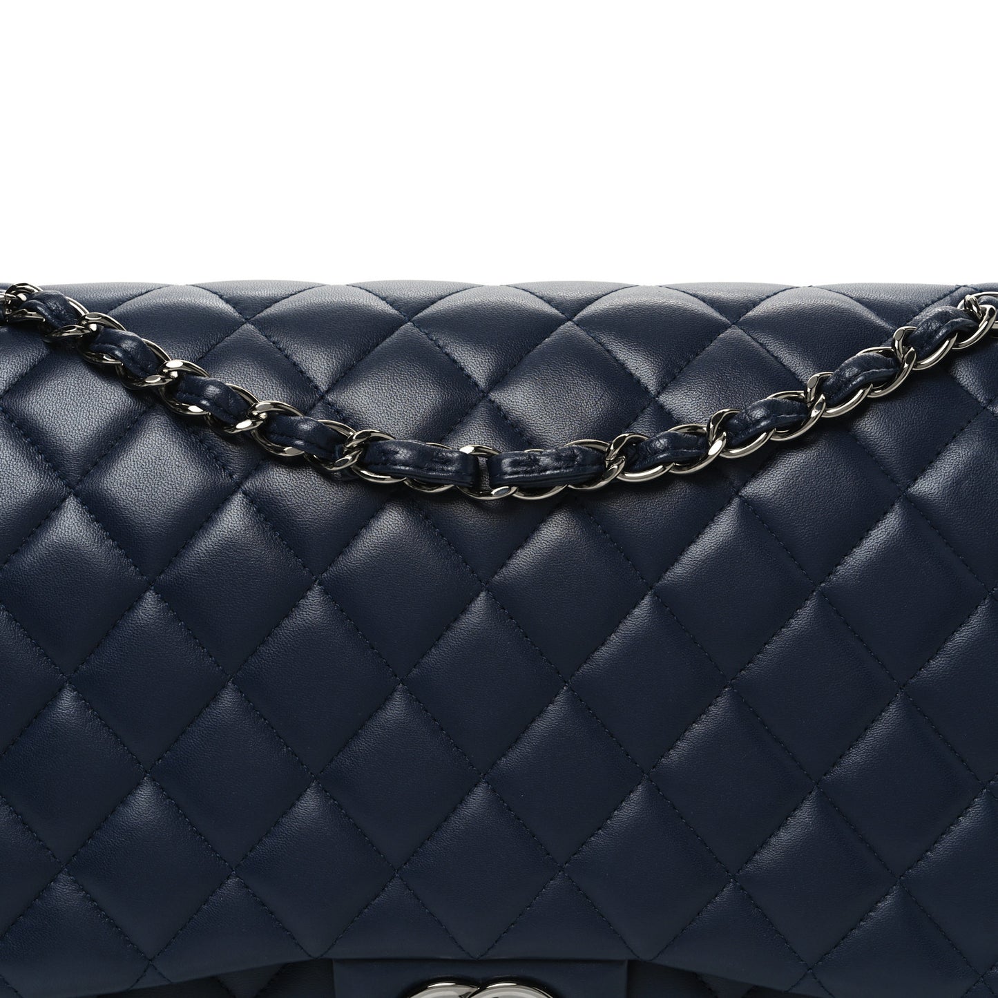 Lambskin Quilted Maxi Double Flap Dark Blue