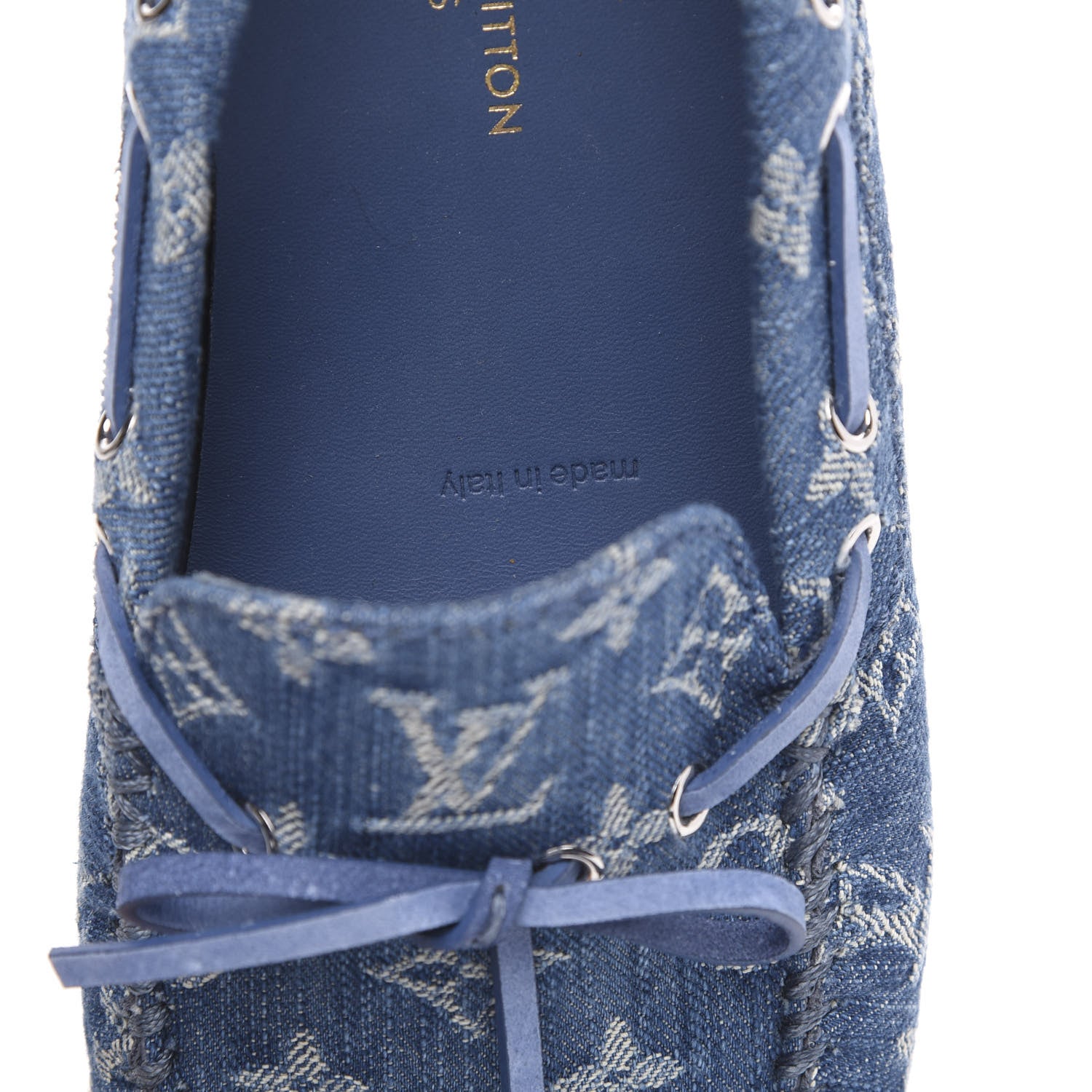 Louis Vuitton Monogram Denim Mens Arizona Car Shoe Moccasin Loafers 7 Blue 7 of 9