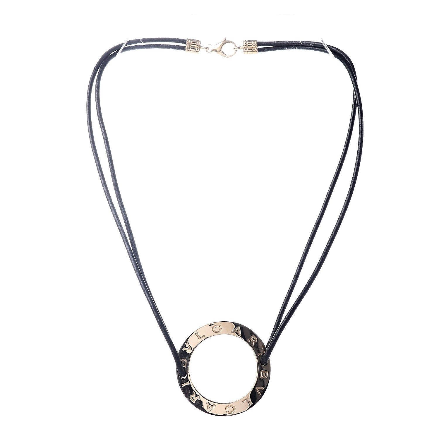 Bulgari 18K Yellow Gold Cord Pendant Necklace Black 3 of 5