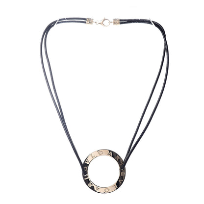Bulgari 18K Yellow Gold Cord Pendant Necklace Black 3 of 5
