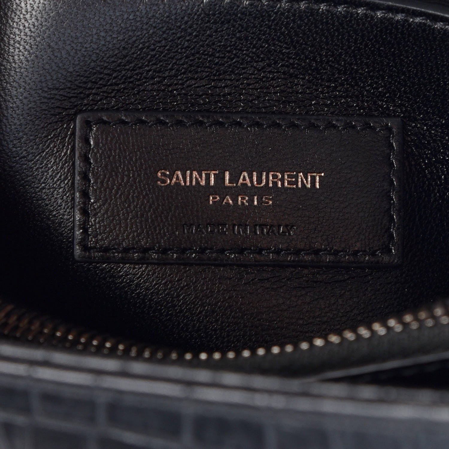 Saint Laurent Calfskin Crocodile Embossed Small West Hollywood Monogram Fold-Over Bag Black 8 of 10