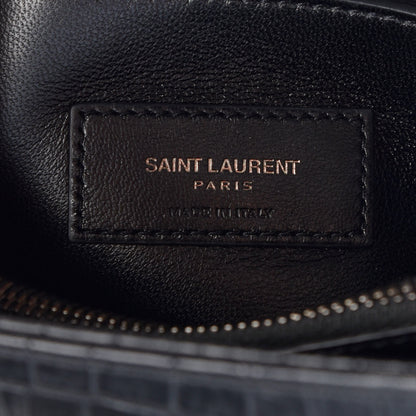 Saint Laurent Calfskin Crocodile Embossed Small West Hollywood Monogram Fold-Over Bag Black 8 of 10